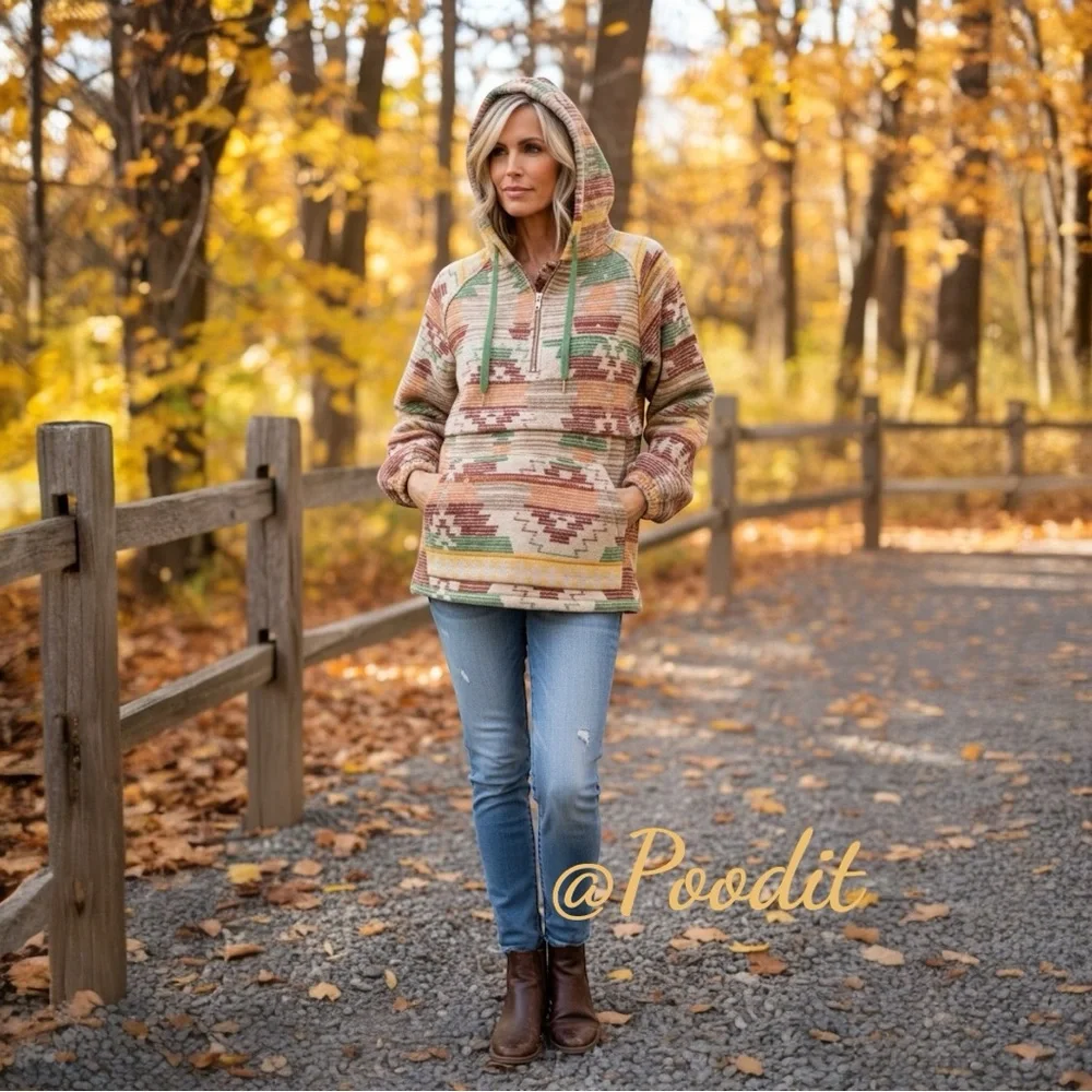 MAINSTRIP hooded fall hues half zip pullover S M L - Picture 3 of 10